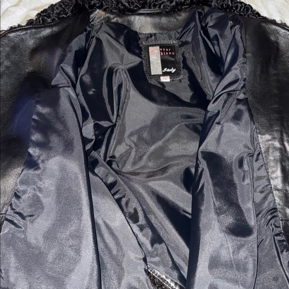 Black lamb fur trim lambskin leather coat L - Picture 11 of 12